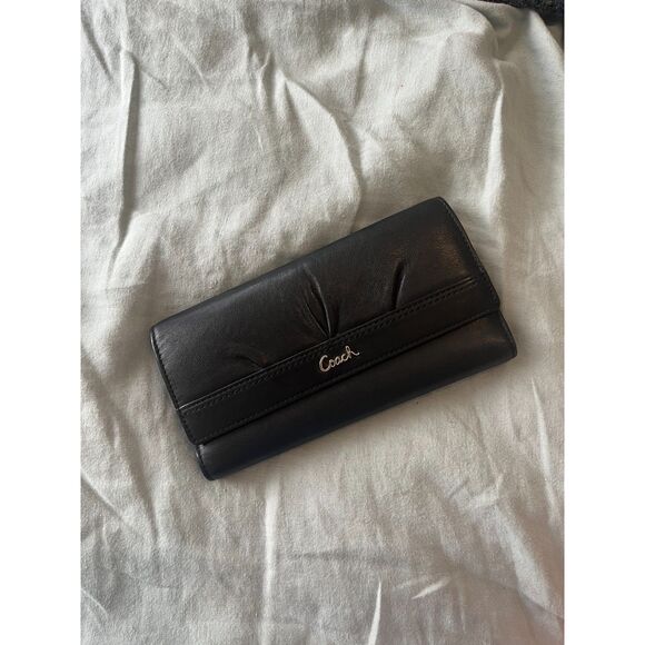Y2K Vintage Coach Leather Tri-fold Wallet in Black - Picture 1 of 5